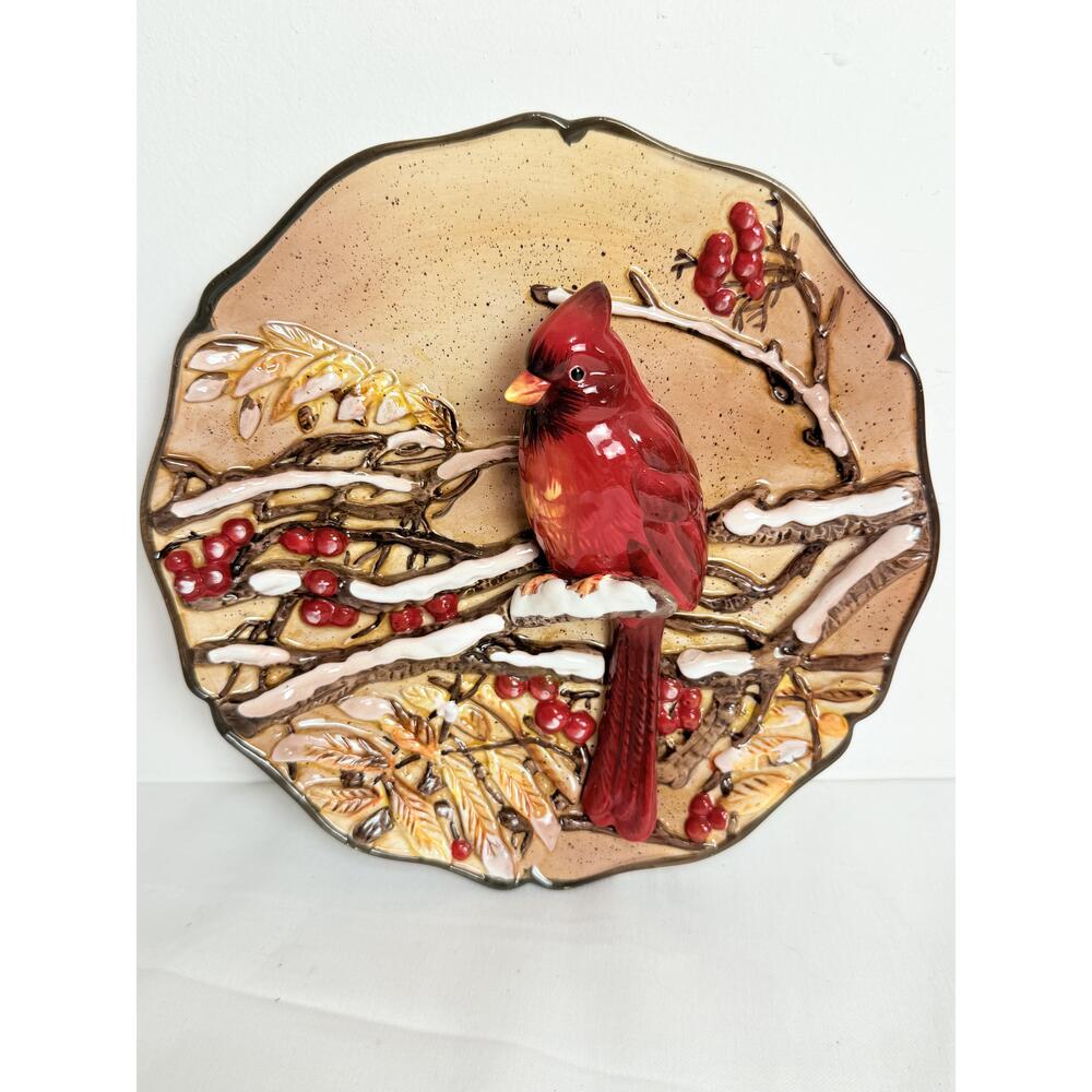 GANZ Cardinal Bird Decorative Plate 3D Raised Relief Beaded Edge China